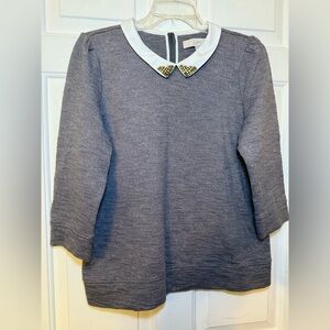 Loft Gray Heather Sweater Peter Pan Rhinestone Collar NWT Large Cottagecore